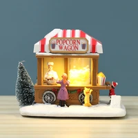 christmas dining car led lighted house resin popcorn wagon ornament musical animated village scene xmas holiday party decoration