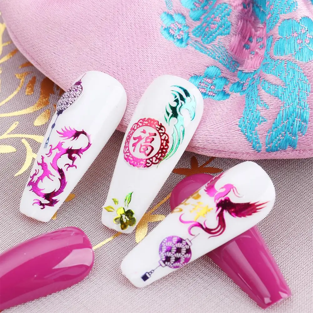 

1/2pcs Chinese Designs Jubilant Manicure Nail Stickers New Year Dragon Phoenix Lantern Decals 3D Nail Decor Foils GLDP385-396
