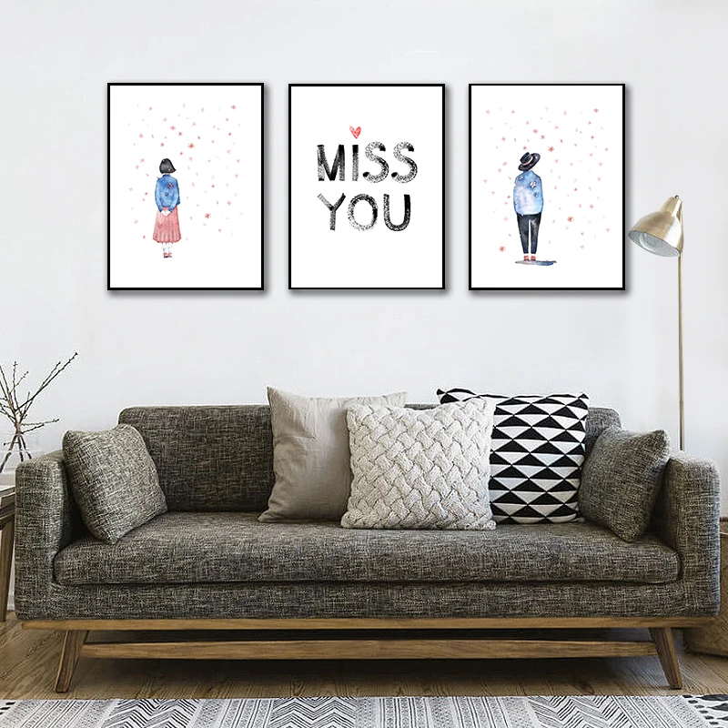 I miss you Art Набор из 3 принтов художественное искусство на стену любовь произведение