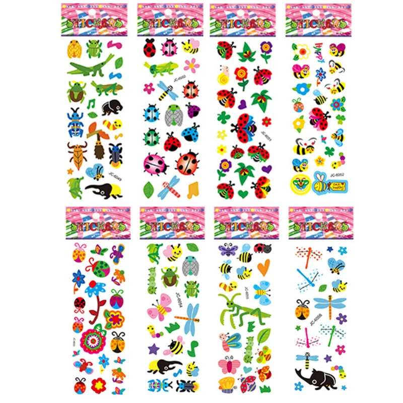 

8 Sheets/Set Cartoon Insect Bee Ladybug Sticker Cute 3D Bubble PVC Scrapbooking Stickers for Children Boy Girl Cognitive Toys