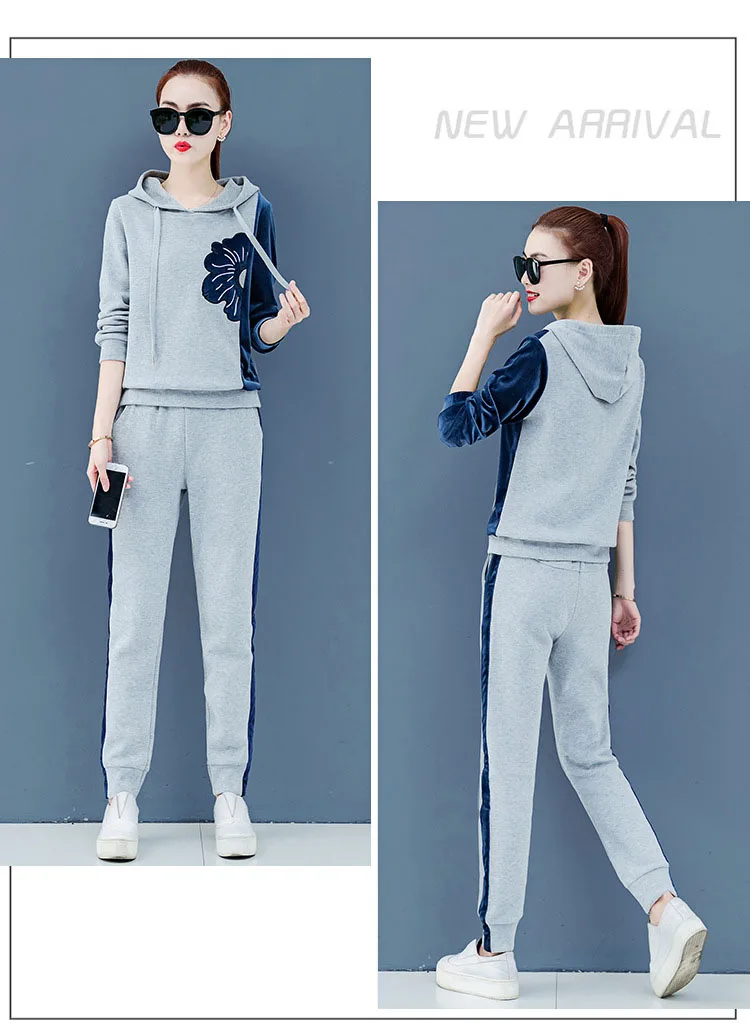 Womens Velour Tracksuit Set Casual Zipper Long Sleeve 2 Pieces Outfits Hoodie Sweatshirt& Sweatpants Size with Pocket M-3XL