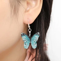 fashion painted butterfly ear hook earrings for women creative true natural leaf insect earring pendant versatile female jewelry