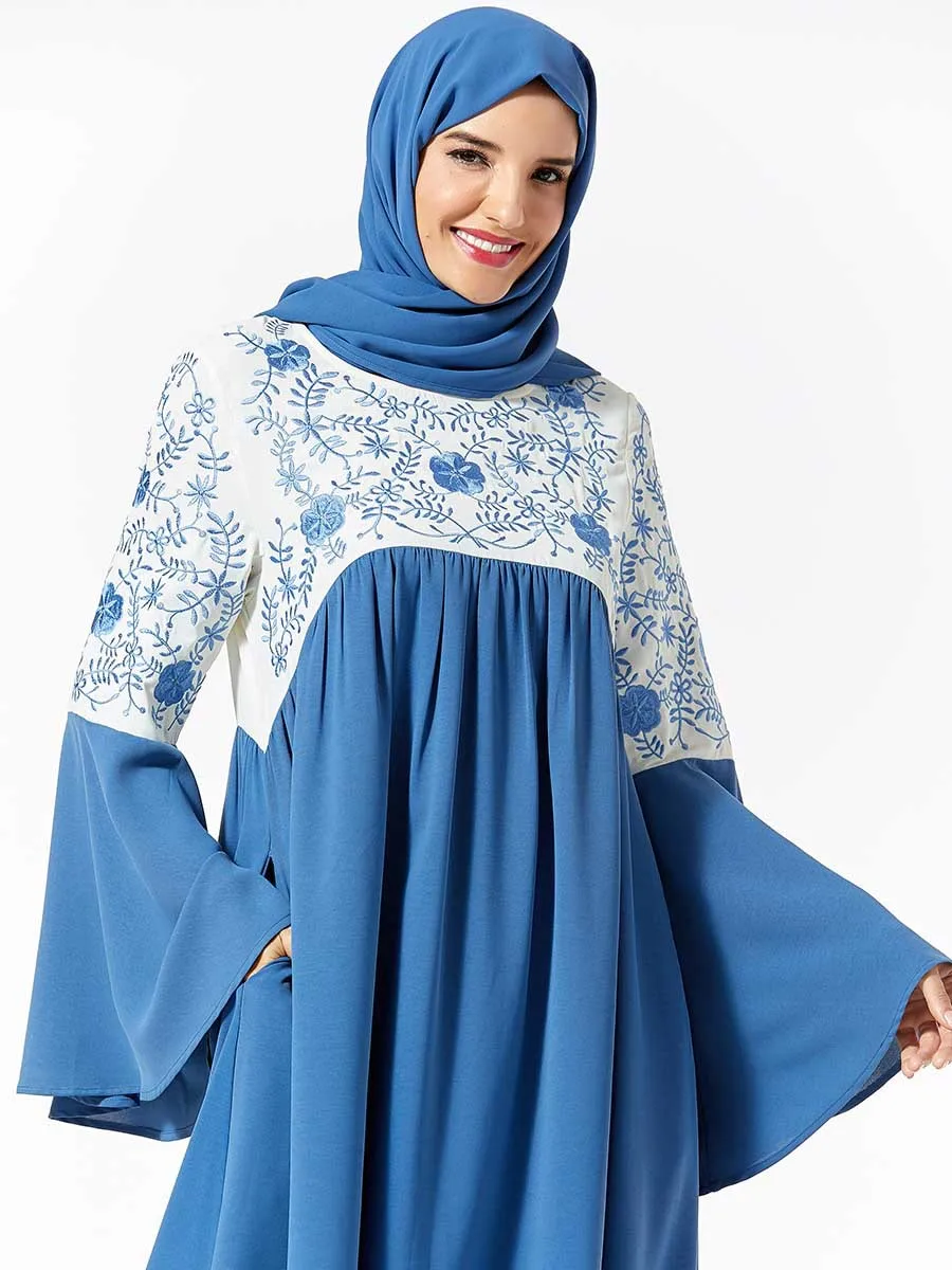 Мусульманское женское свободное кафтан джилбаб Макси платье с вышивкой абайя