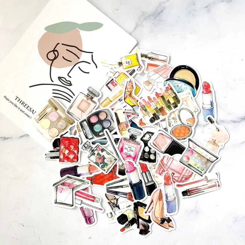 Pegatinas de dibujo a mano para diario, 45 Uds., pegatina de maquillaje, decoraci&oacute;n de labial, cuaderno, planificador, &aacute;lbum de recortes-1