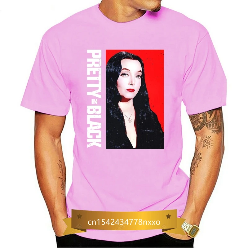 

Pins & Bones Women's Morticia Addams T Shirt Pretty In Black Classic Horror Top Short Sleeve Cotton Women