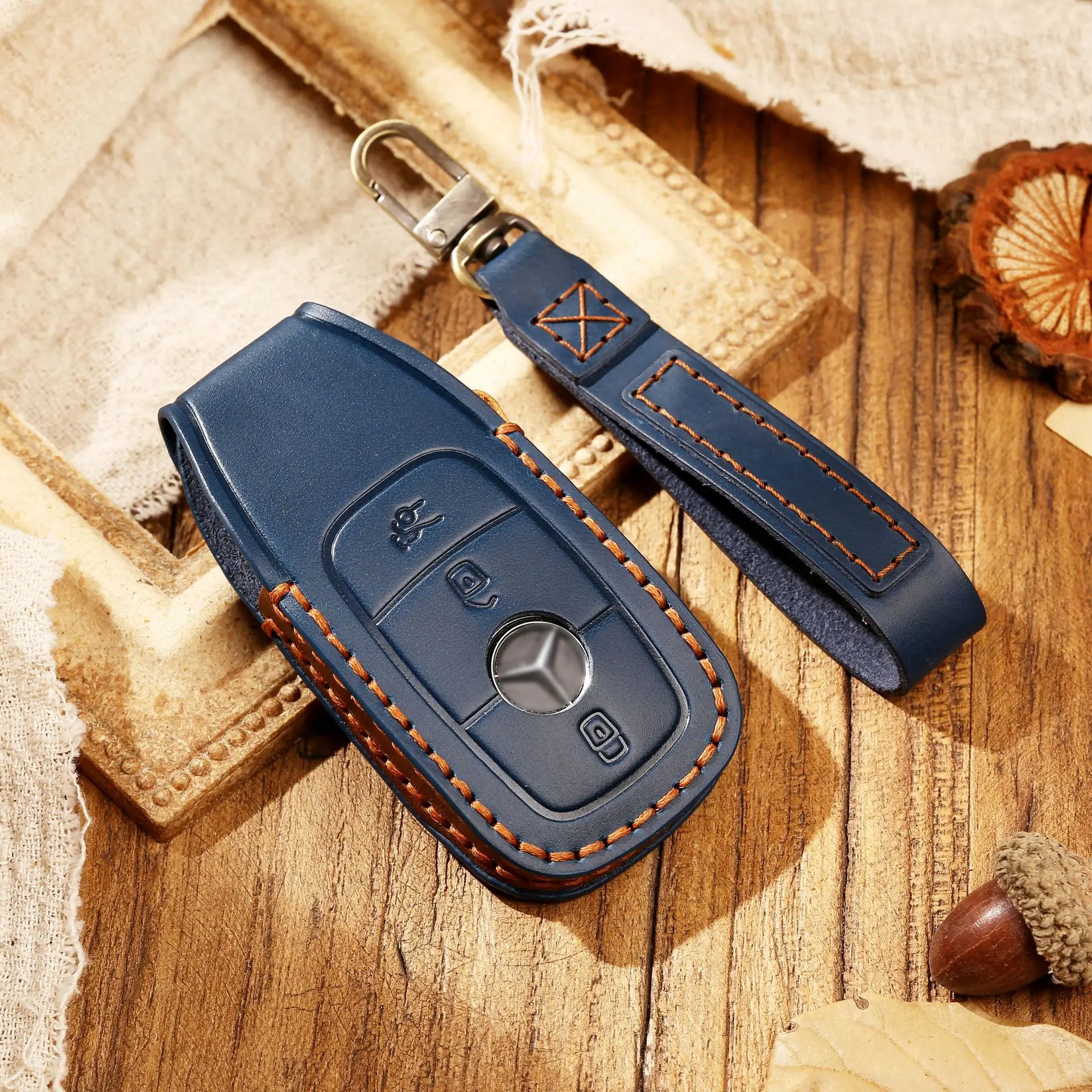 

Cow Leather Car Key Case Protection Cover Boy and Girl Handmade Key Bag For Mercedes Benz E 300 L 200 L C 200 L S 400 S 450