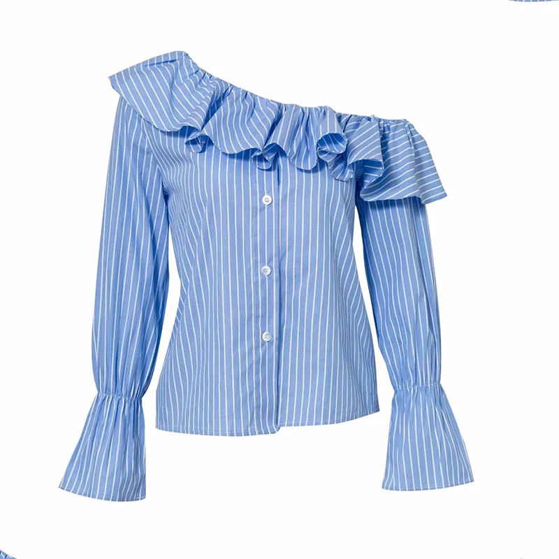 

Miguofan Sexy One Shoulder Ruffles White Blouse Women Summer 2021 Blouse Shirt Casual Button Feminino Beach HolidayBlusas