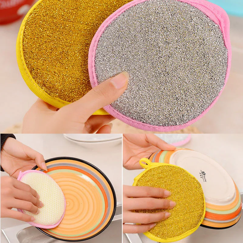 Круглая эффективная губчатая щетка для мытья чаши двусторонняя случайный цвет