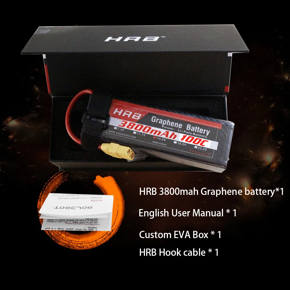 HRB RC lipo battery 2S 3S 3800 6S 14 8 мА/ч 120C Графен 7 4 В 11 1 22 2 в 18 5 1/12 Lipo для 1/8 1/10 Cars trx|Детали и