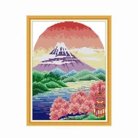 joy sunday cross stitch fuji mountain needlework sets for full embroidery scenery kits canvas 14ct diy home decor stamped crafts