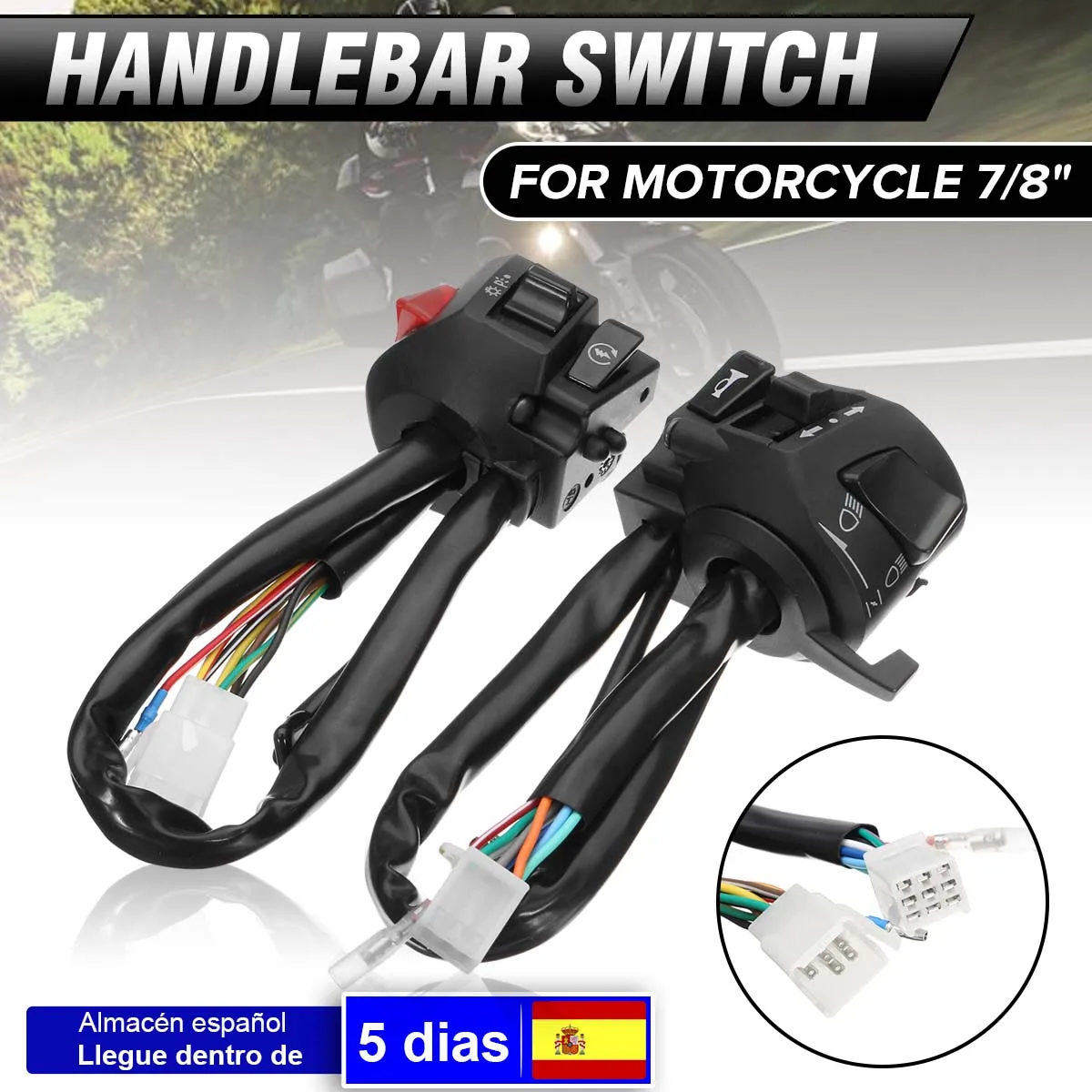 

12V Motorcycle 7/8" Handlebar Control Switch Horn Turn Signal Headlight Electric Start Switch Connector Push Button Switch