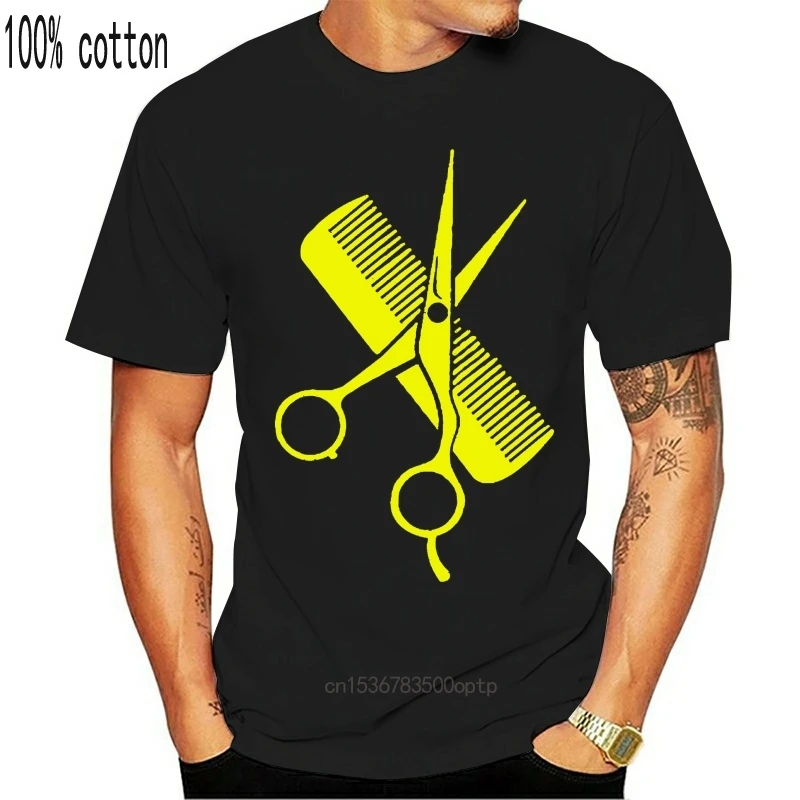 

Hairdresser Stylist Scissors Comb Barber Weapons Gift T-Shirt Cool For Hairdresser T Shirt Men Hip-Hop Simple Splicing Tee