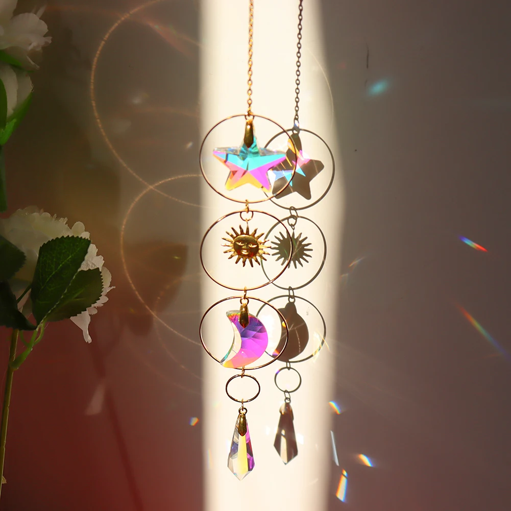 

Crystal Wind Chime Star Moon Sun Pendant Sun Catchers Dream Catchers Hanging Drop for Outdoor Indoor Garden Wedding Windchimes