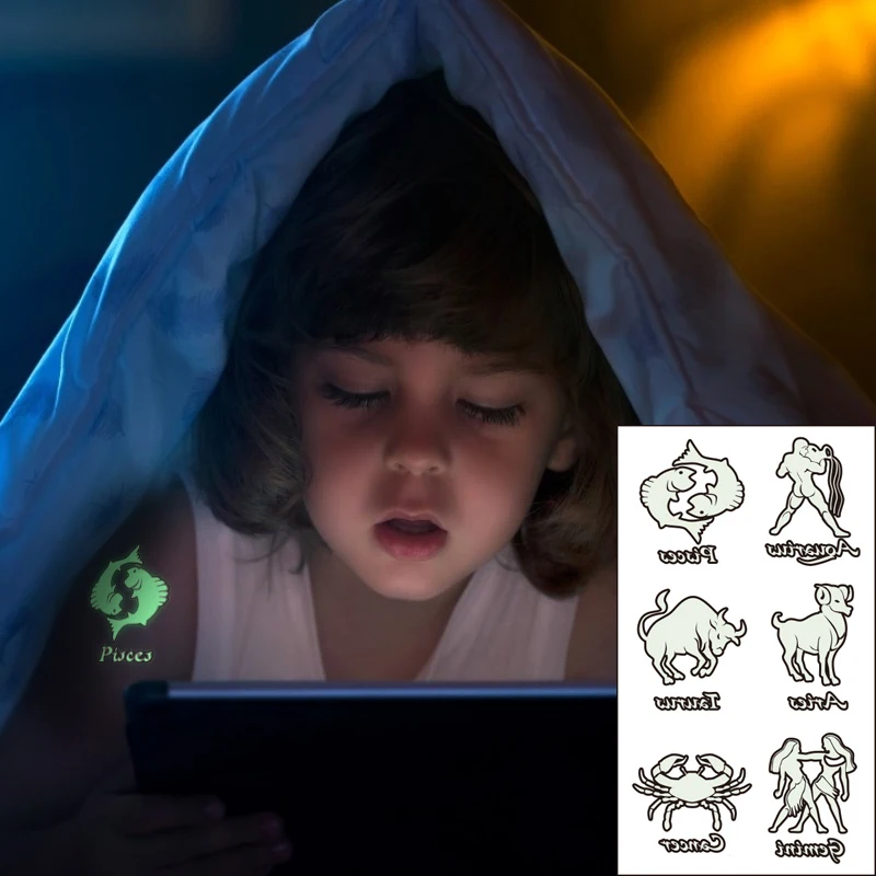 Водостойкая Временная светящаяся татуировка наклейка с рисунком телец Овен рака