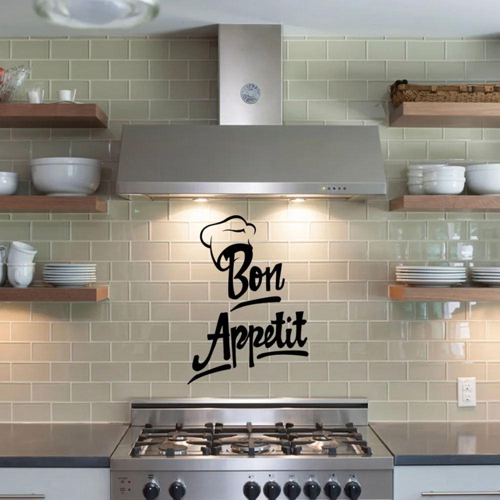

Bon Appetit Chef Hat Wall Decal Removable Kitchen Wall Art Sticker Vinyl Lettering Decals House Wall Decoration French G886