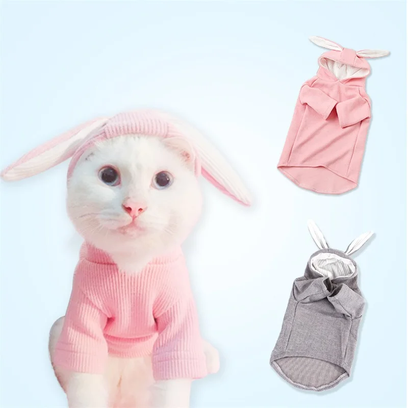 Одежда для кошек собак вязаные заячьи ушки косплей костюмы с капюшоном пальто