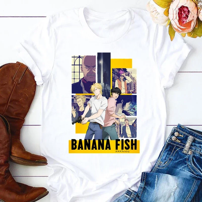 

Banana fish print T-shirt ladies summer short-sleeved women's T-shirt hip-hop women's clothes T-shirt Harajuku casual white tops