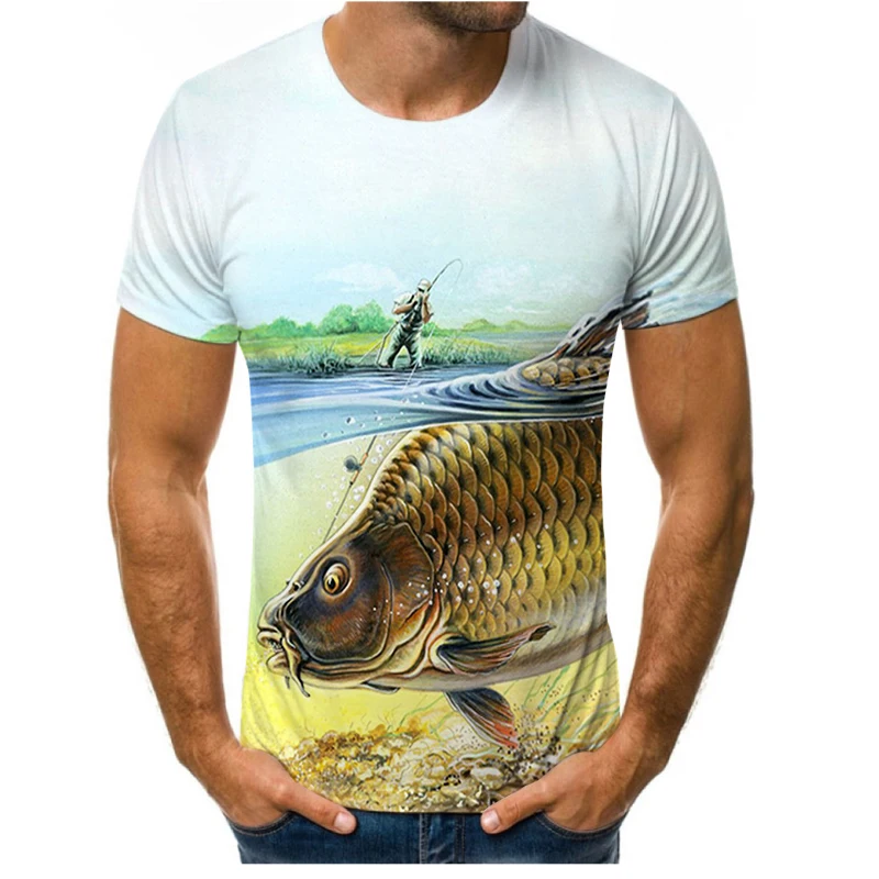 

Hip-hop style 3D printing short-sleeved men's and women's daily photography style fishing 3D casual loose O-neck T-shirt