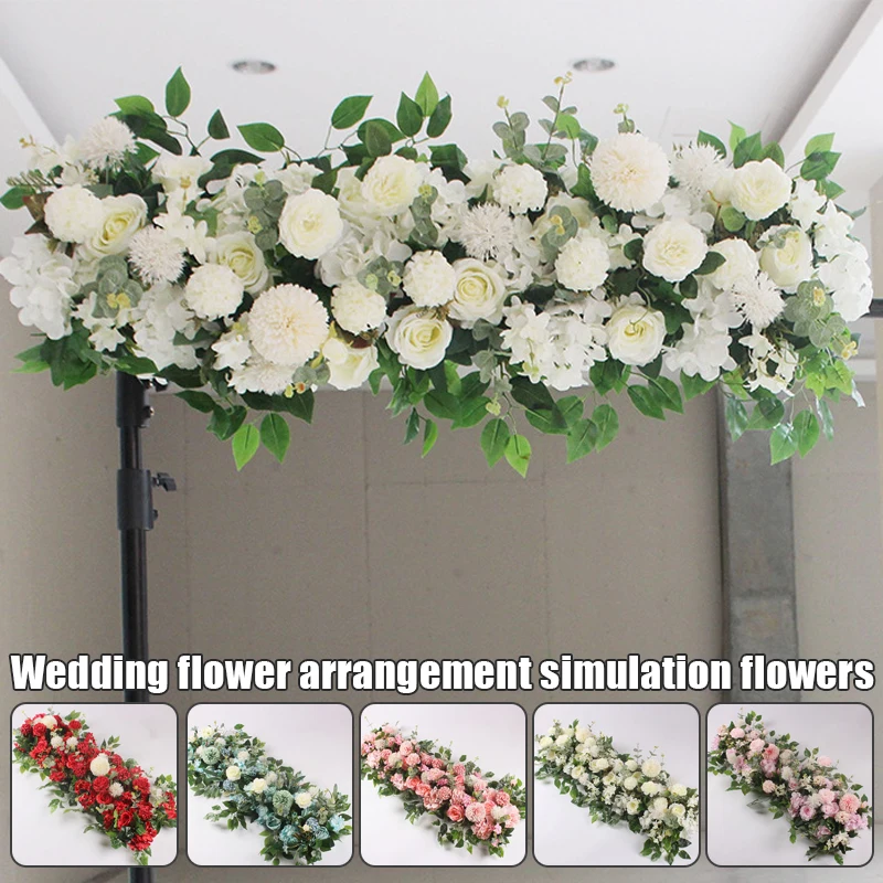 

50/100CM DIY Wedding Flower Wall Arrangement Silk Peonies Rose Artificial Flower Row Decor Wedding Iron Arch Backdrop