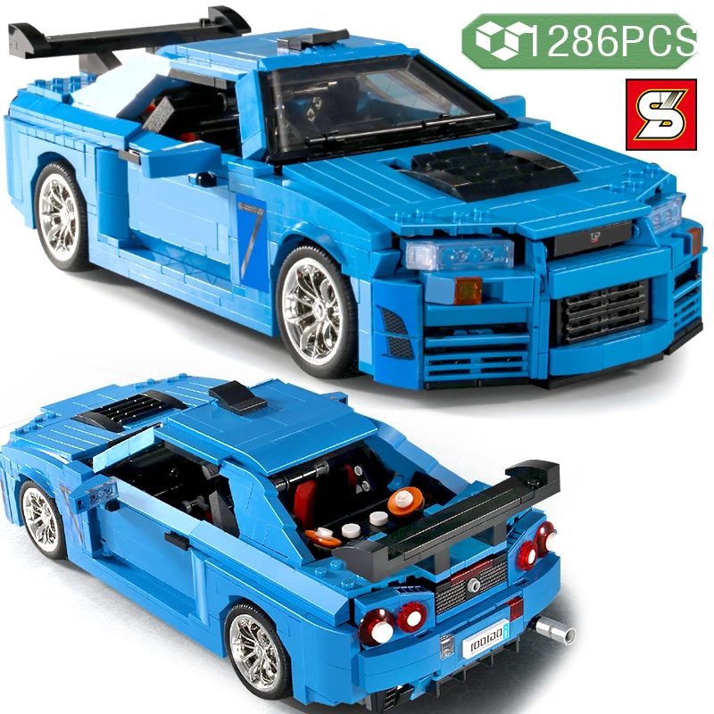 

BLOCK Diy Technical Famous Car Racing Model Building Blocks Blue Vehicle Brick Model Children Educational Toys Boys Gift