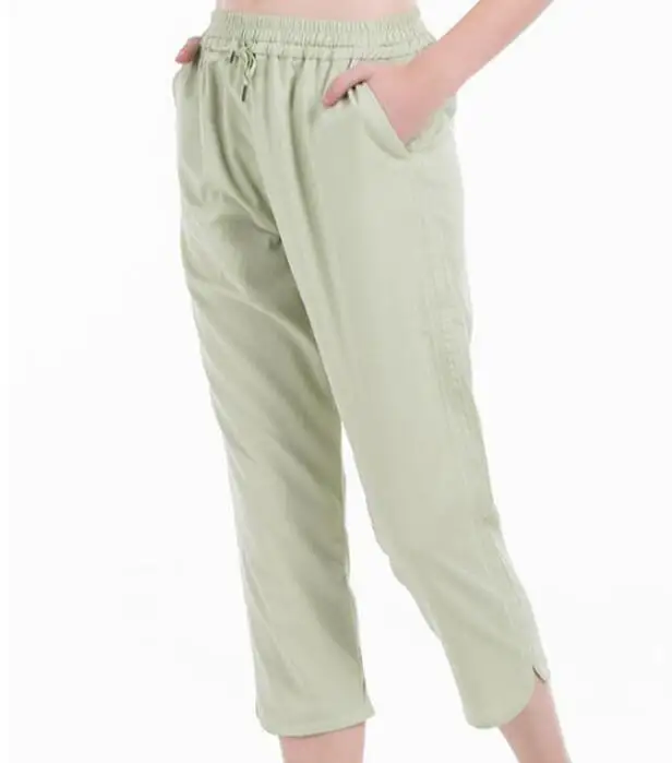 Light green Monbeeph брюки женские эластичные спортивные штаны с завязками черные повседневные женские s женская комбинированная одежда 8/9 брюки - Цвет: Light green