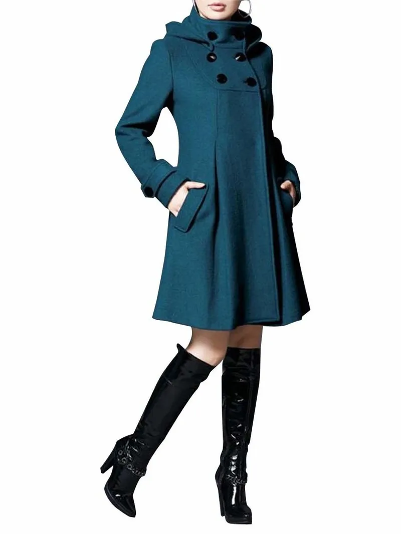 

Женское длинное шерстяное пальто ZOGAA, однотонное двубортное пальто с капюшоном, теплая ветровка, верхняя одежда для осени и зимы