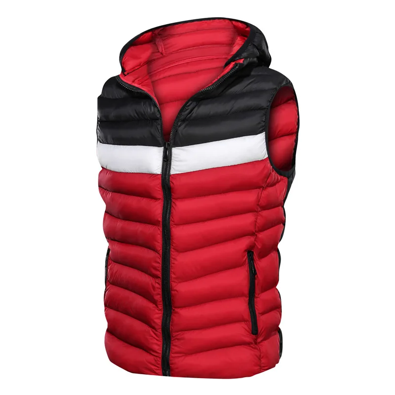 

2020 New Autumn Winter Vest Men Fashion Patchwork Color Hooded Collar Windbreaker Keep Warm Waistcoat Men Parka Vest For Men