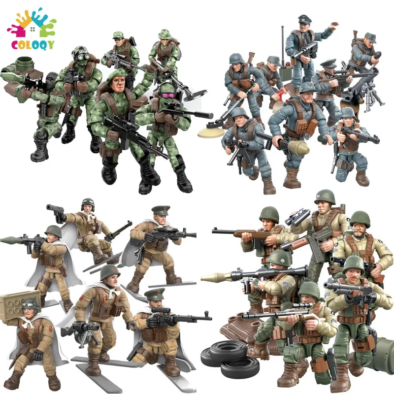 

Kids Toys 6pcs/lot Action Figures Building Blocks WW2 Soldiers Weapon Accessories Guns Bricks Model Set For Boys as Gifts