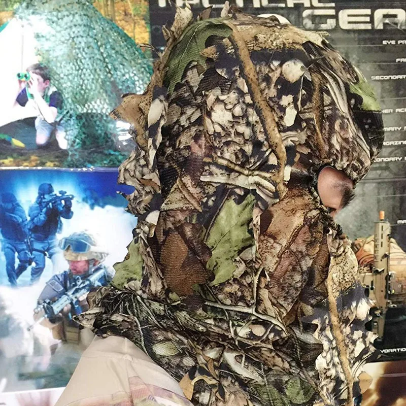 Камуфляжная охотничья листовая 3D маска для лица с капюшоном охоты на открытом