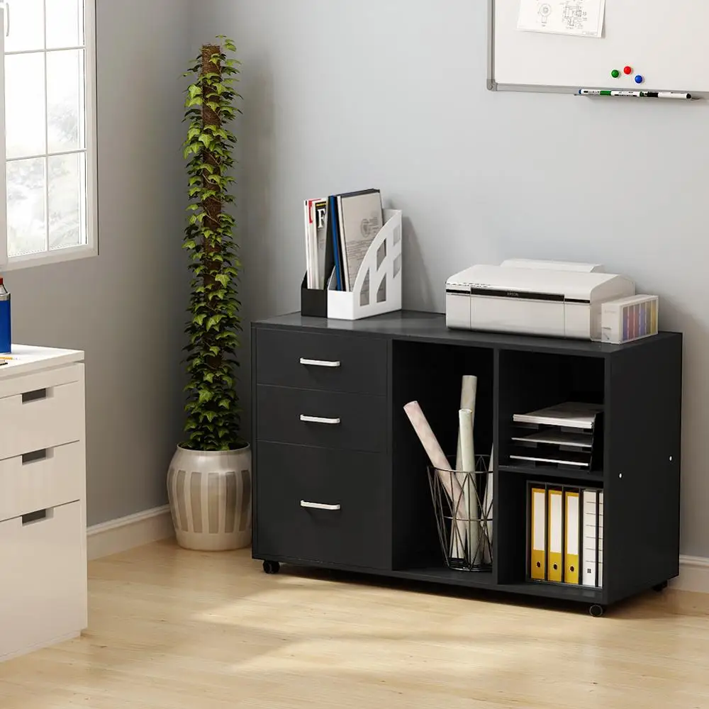 Деревянные Большие современные 3 ящика шкафы с открытыми полками для хранения 39