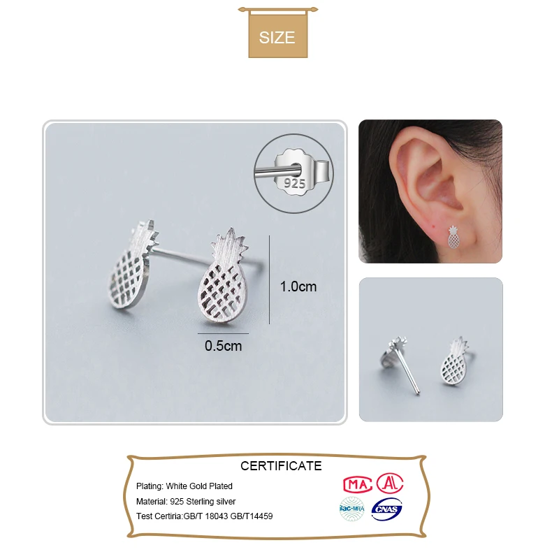 Женские серьги-гвоздики из серебра 100% пробы с фруктами и ананасами | Украшения