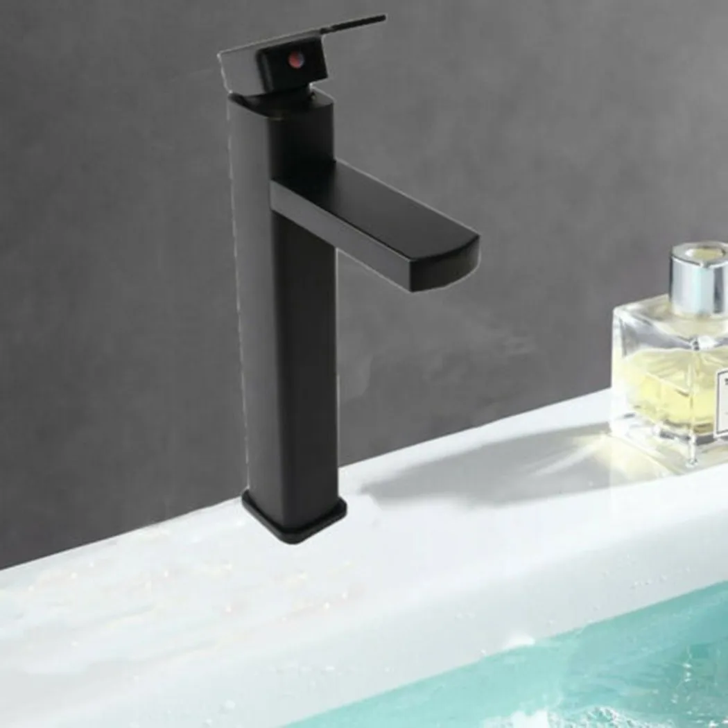 modern bathroom high rise countertop basin sink mixer tap stainless steel black hot and cold water faucet bothroom accessories free global shipping