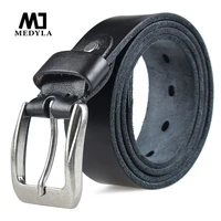 medyla fashion mens belt top natural genuine leather sturdy buckle men vintage belt suitable for jeans casual pants