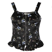bodycon party crop top women floral print summer 2022 sexy sleeveless clothing square neck top black clothing zipper
