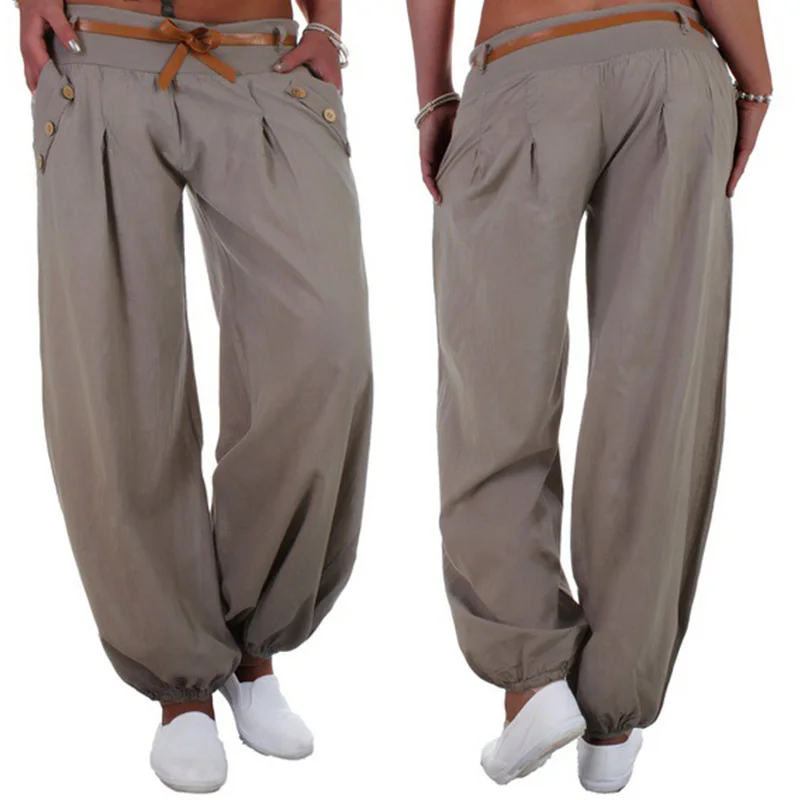 Женские винтажные повседневные однотонные свободные брюки карго|Брюки| |