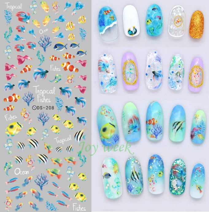 Водные Наклейки для нейл арта все декорации слайдеры с изображением рыбы клоуна