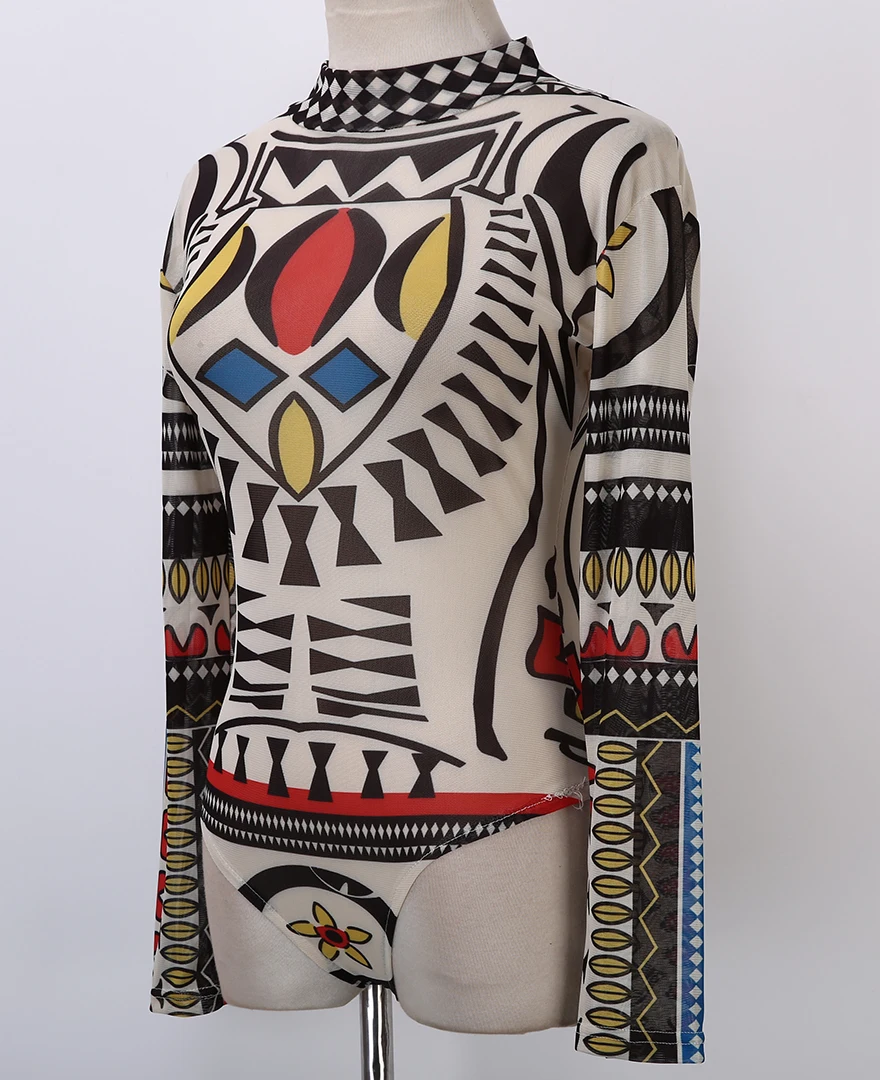 Новинка 2019 года Сексуальное Женское боди с принтом в этническом стиле эластичное