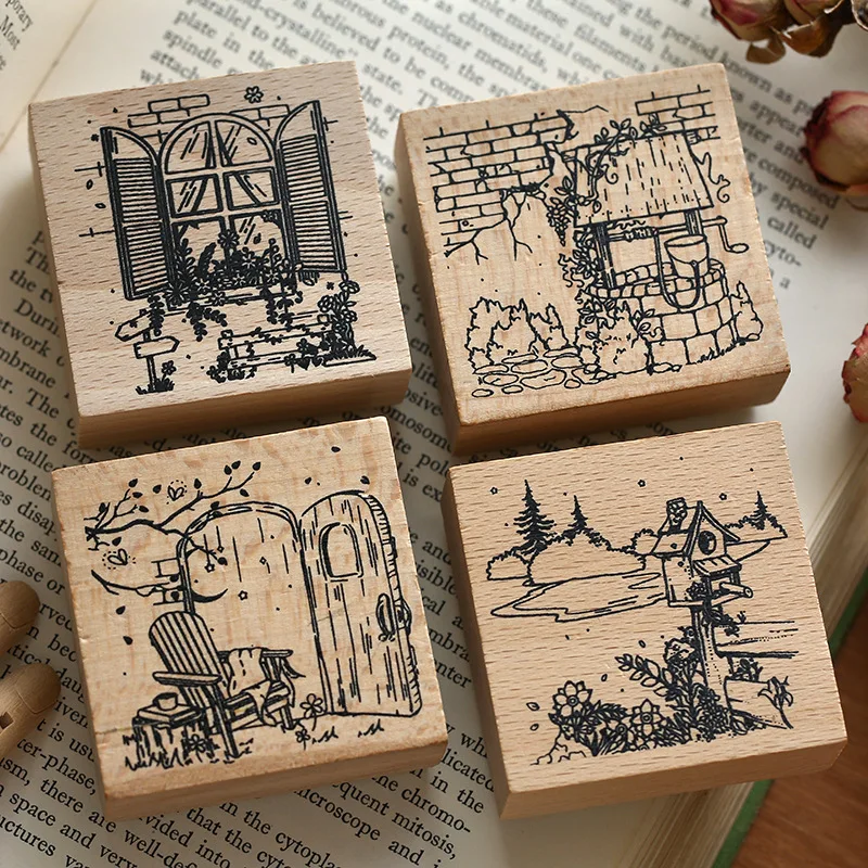

Vintage Courtyard Pattern Wood Seal DIY Retro Wooden Rubber Stamps for Scrapbooking Stationery Scrapbooking Craft Standard Stamp