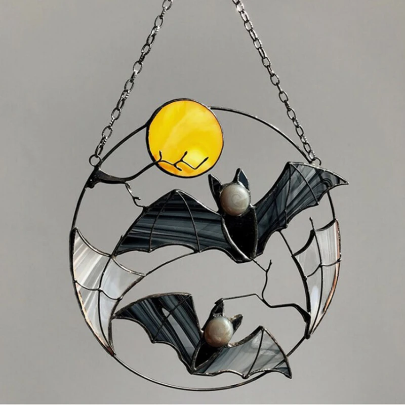 

Gothic Suncatcher Bat Moon Halloween Horror Picture Home House Decor Panel Ornament Window Wall Hanging DNJ998