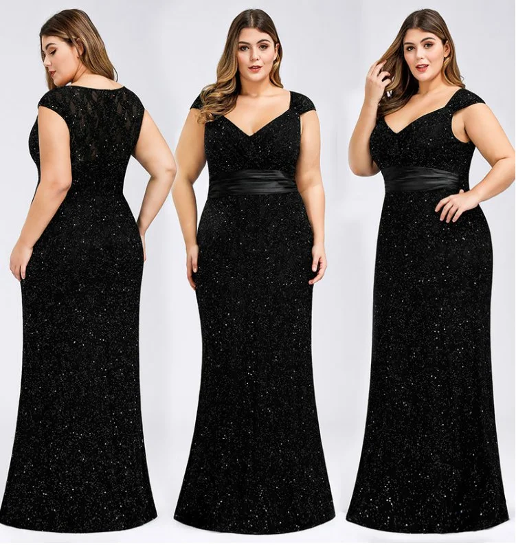 Black Mermaid big Plus  size v neck  sequins gorgeous evening gowns