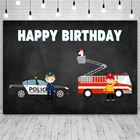 Avezano фонов вечеринка для мальчика день рождение полицейские, пожарные машины декор черный Фоны фоны для студийной фотосъемки плакат Photo Booth