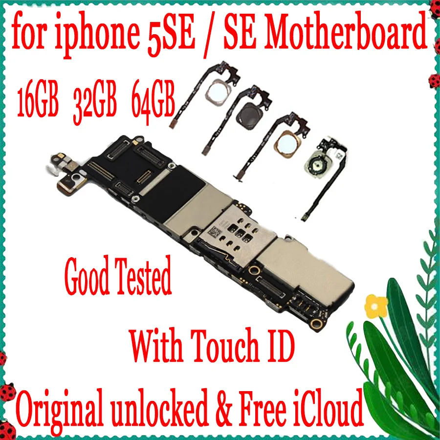 Заводская Разблокировка для iPhone SE материнская плата с/без Touch ID, оригинальная материнская плата с полным чипом, 16 ГБ 32 ГБ 64 ГБ 128 ГБ