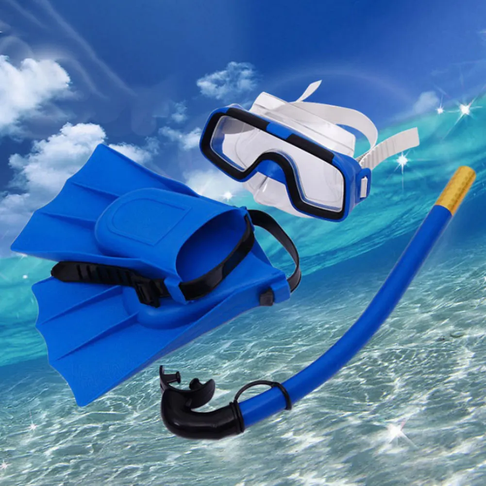 

Children's Scuba Diving Mask Suit Swimming Anti-Fog Goggles Glasses Breathing Tubes Diving Fins 3Pcs Set tube for swimming