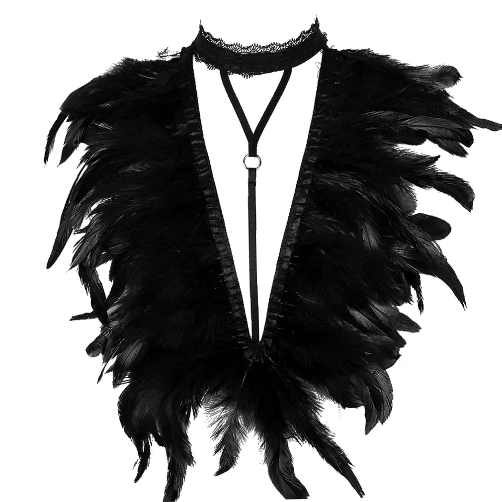 Epaulette Vest Festival Feathers Harness Costume Burning man Shoulder wings Harness Bra Unisex Top Halter Dance Rave