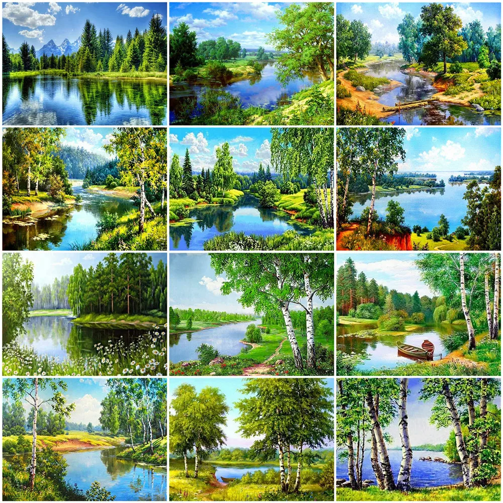 

HUACAN 5D Diamond Embroidery Tree DIY Full Square Round Diamond Painting Landscape Mosaic Rhinestone Decoration