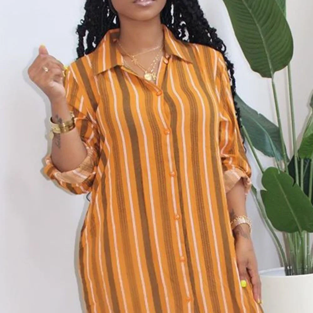 Женское Полосатое повседневное длинное платье 2020 с длинным рукавом осеннее