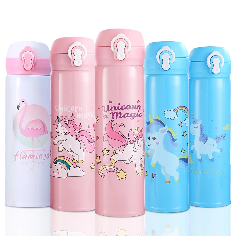 

500/350ML Unicorn Water Bottle For Girls Stainless Steel Thermos Bottle Drinkware School Water Bottle For Kids Leakproof Cups