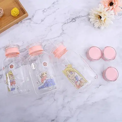 Японская милая девушка мультфильм Бутылка молока соломенная прозрачная