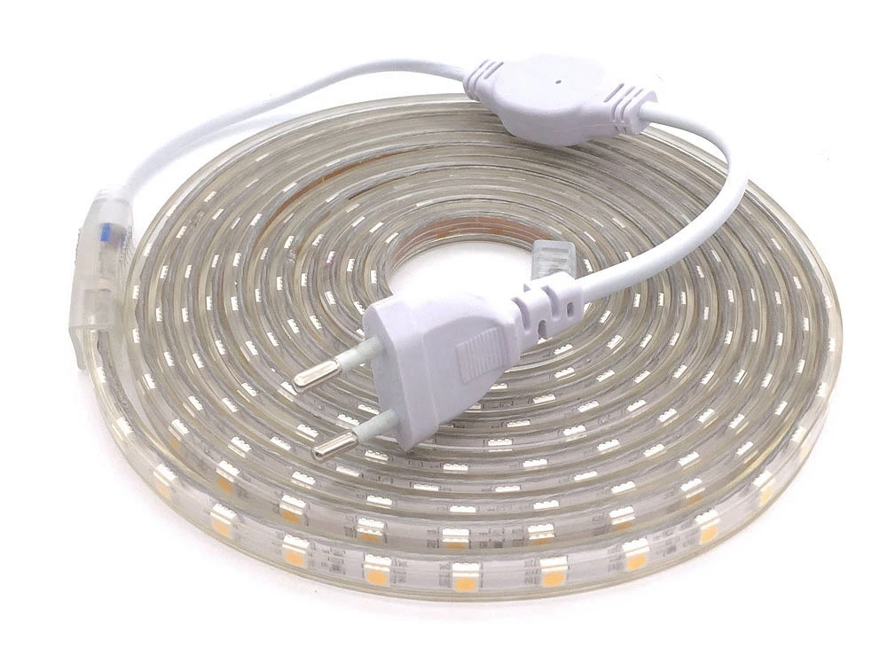 SMD 5050 Светодиодная лента AC220V наружная водонепроницаемая светодиодная лента 60 Светодиодный s/m гибкий светодиодный светильник с европейской вилкой 1 м 2 м 3 м 5 м 10 м 20 м