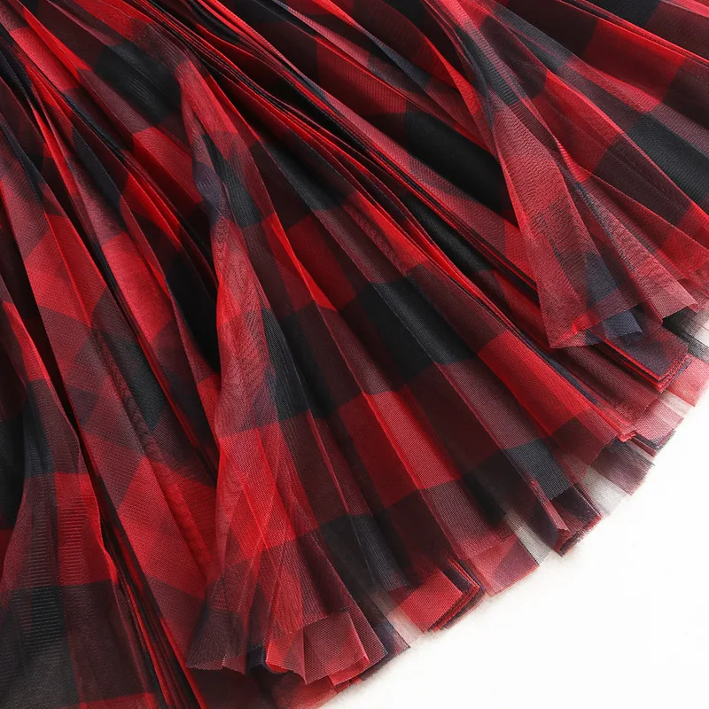

Long Skirt Elastic High Waist Red Beach Maxi Skirts Runway Skirt Women 2020 Spring Summer Vintage Plaid Mesh